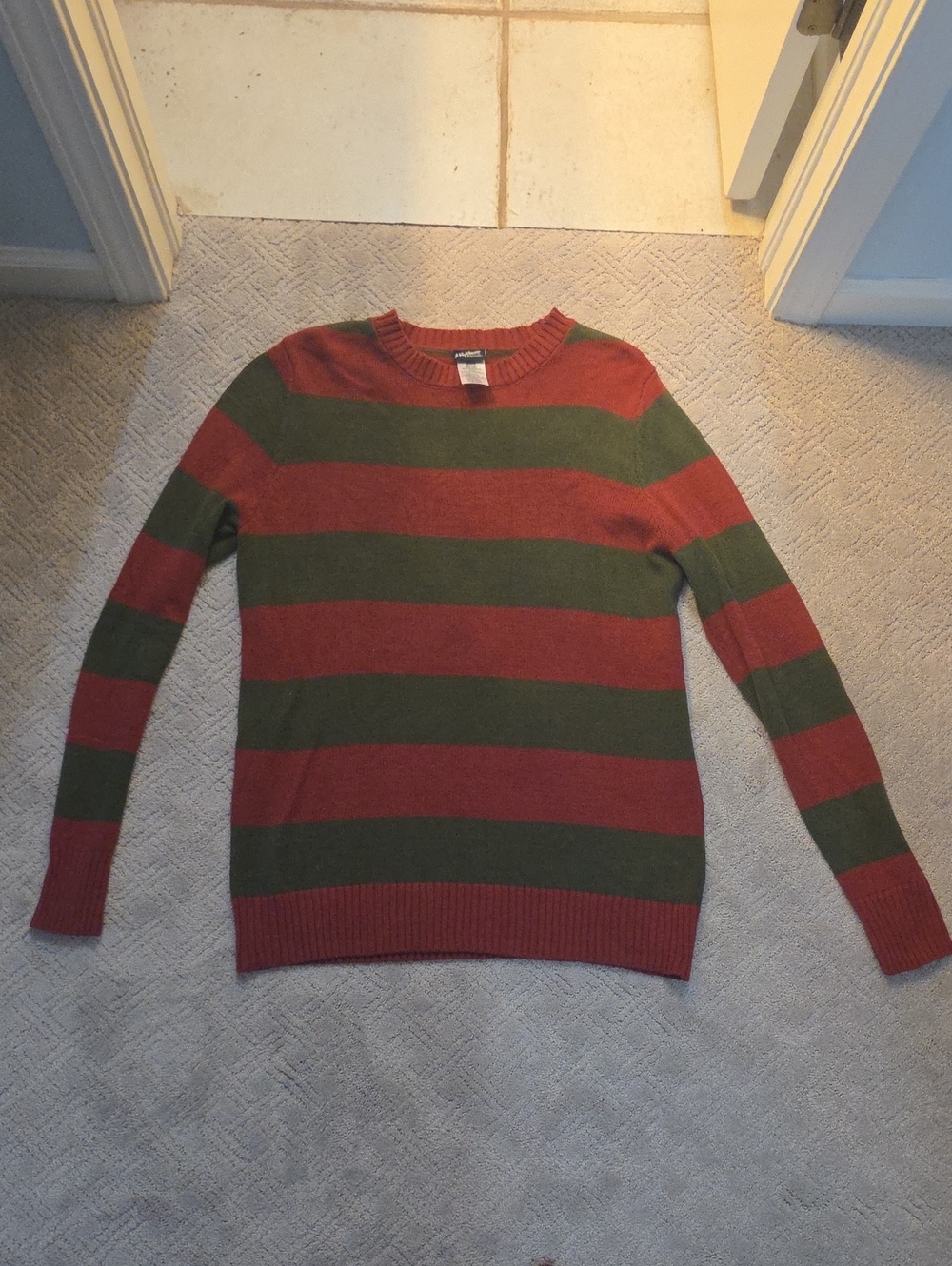 A Nightmare On Elm Street Crewneck Sweater in Rust Red and Olive Green